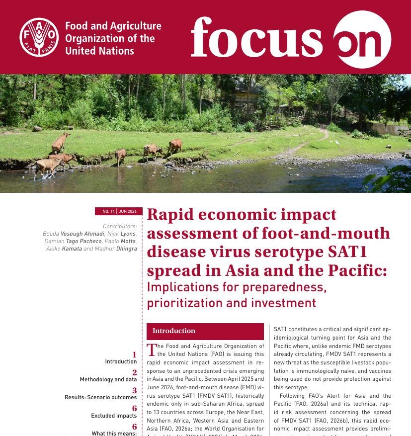 Cover of Rapid economic impact assessment of foot-and-mouth disease virus serotype SAT1 spread in Asia and the Pacific